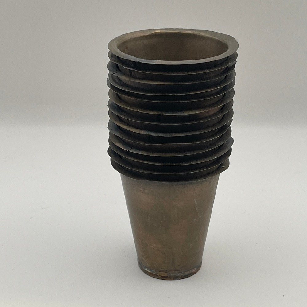 Vintage Industrial Metal Nesting Cups Set of 13 Tapered Stackable Aged Patina